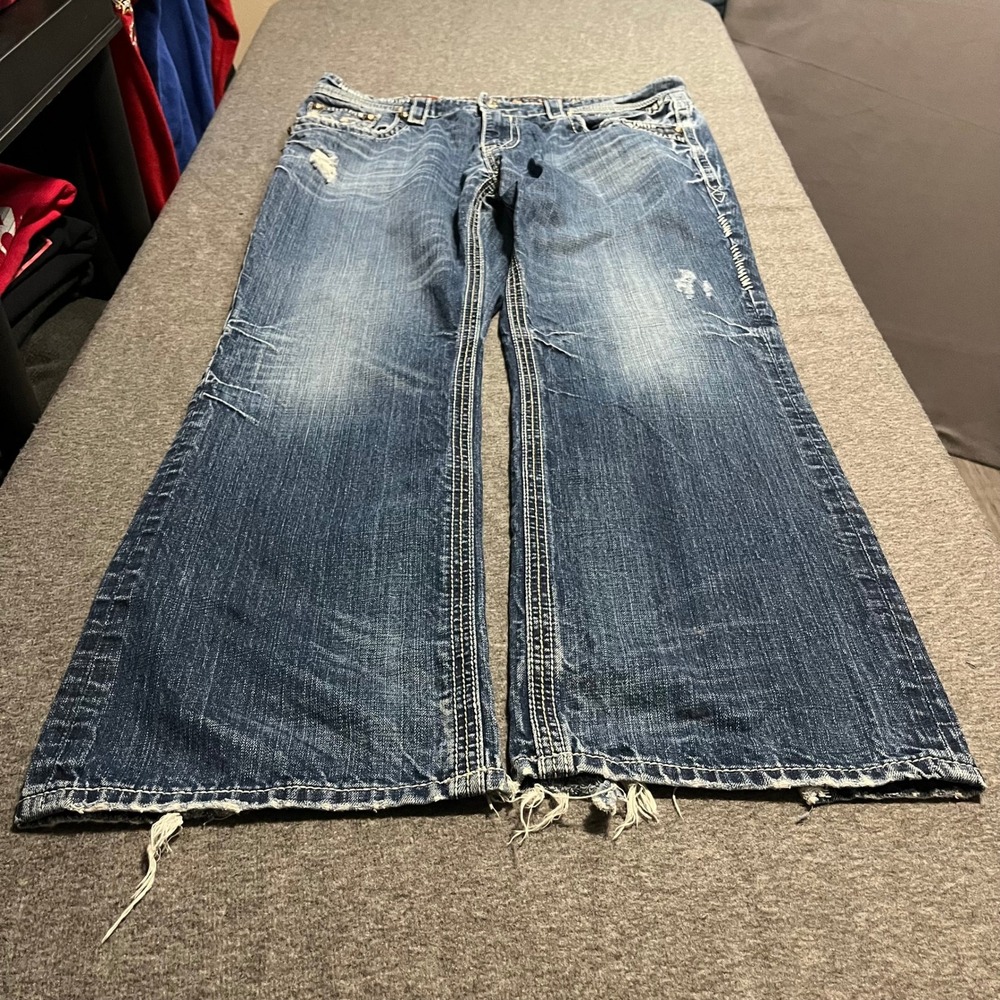 Rock Revival Nathan Relaxed Straight Distressed Jeans Blue Mens 38x34 SKU-13